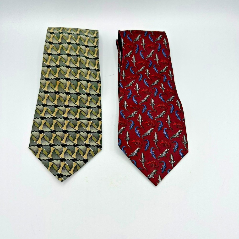 Lot The Nature Conservancy Neck Tie Morelet's Crocodile & Cockatoo Silk Neckties